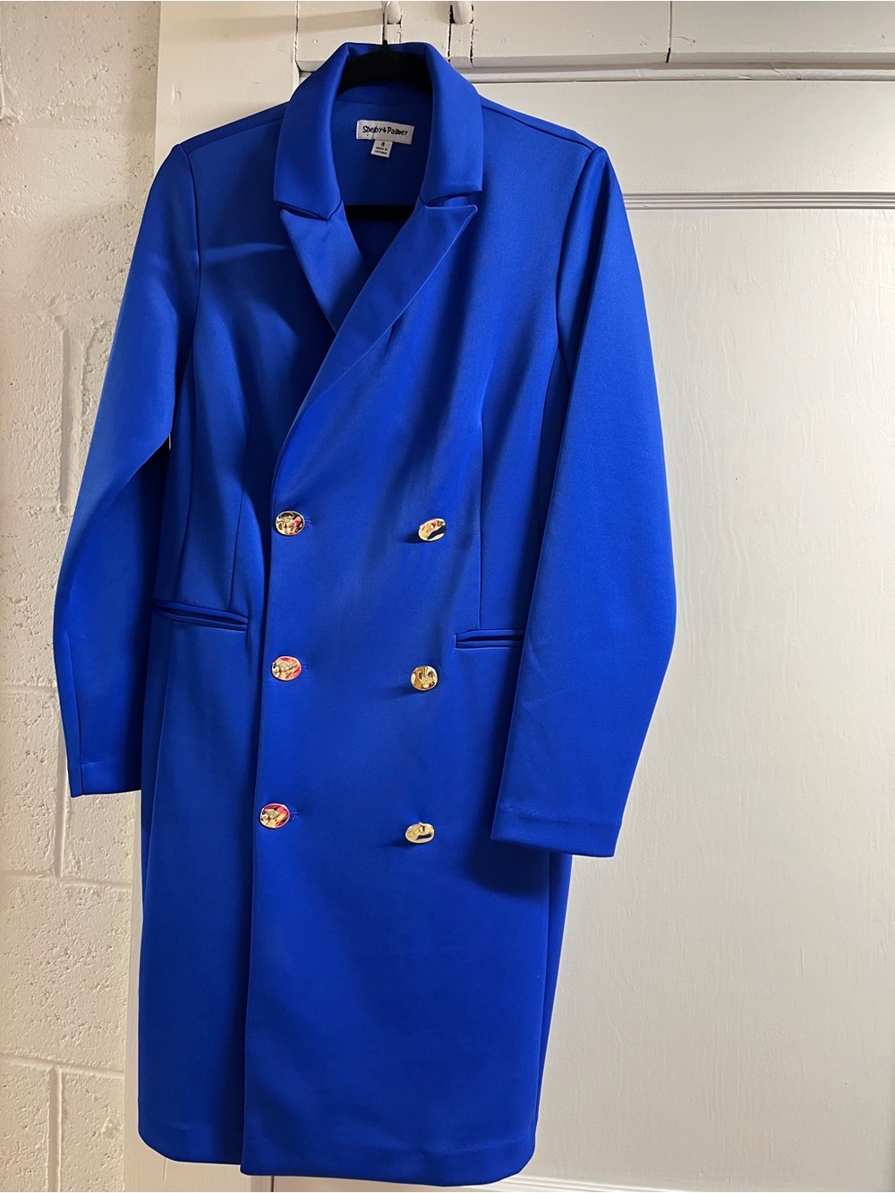 Shelby & Palmer elegant Cobalt Blue blazer dress with Gold-Tone Buttons